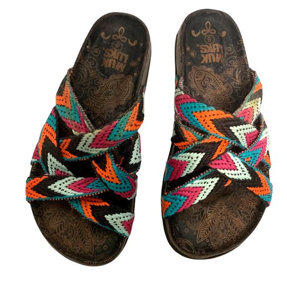 Muk Luks Women's Strappy Woven Chevron Pattern Colorful Slip On Sandals Size 6 - Picture 1 of 5